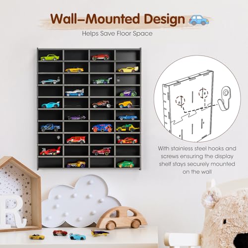 Krafetto 40-Slot Toy Car Display Shelf for 1/64 Cars, Wall - Product Imagery