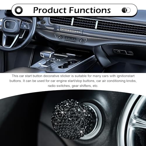 Bling Car Push Start Button Cover, Crystal Round Ball Auto - Product Imagery