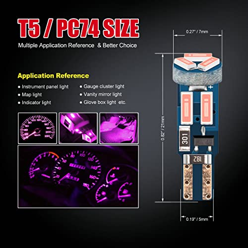 Pink T5 37 74 PC74 PC37 LED Bulb Car Dashboard Instrument Light - Product Imagery