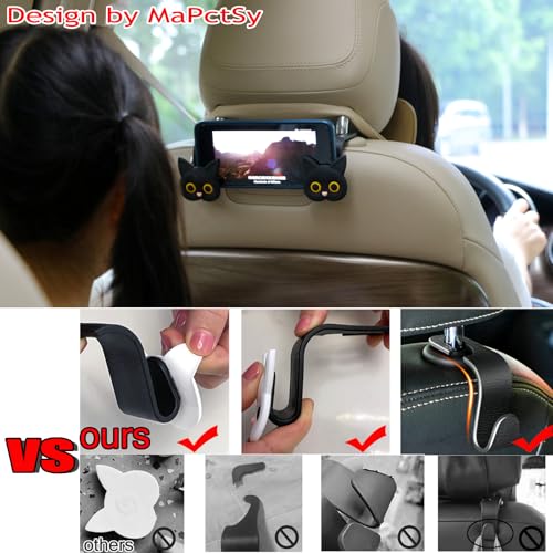 White Cat Car Seat Headrest Hooks 2 Pack Cute Cartoon Hook - Product Imagery