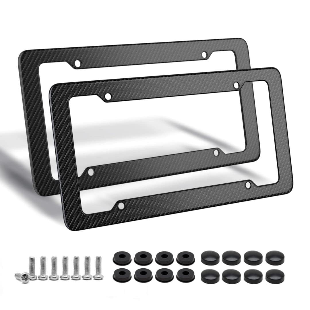 Carbon Fiber License Plate Frame, Glossy Waterproof Plastic - Product Imagery