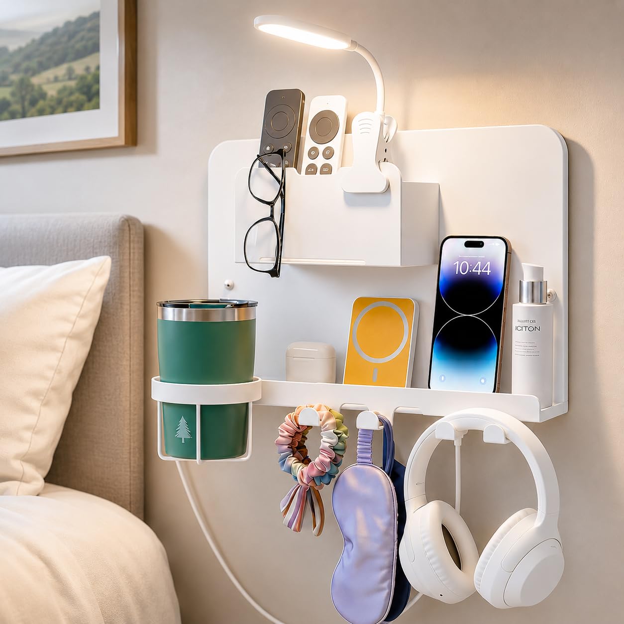 Floating Bedside Wall Shelf, Metal Bedside Wall Organizer with - Product Imagery