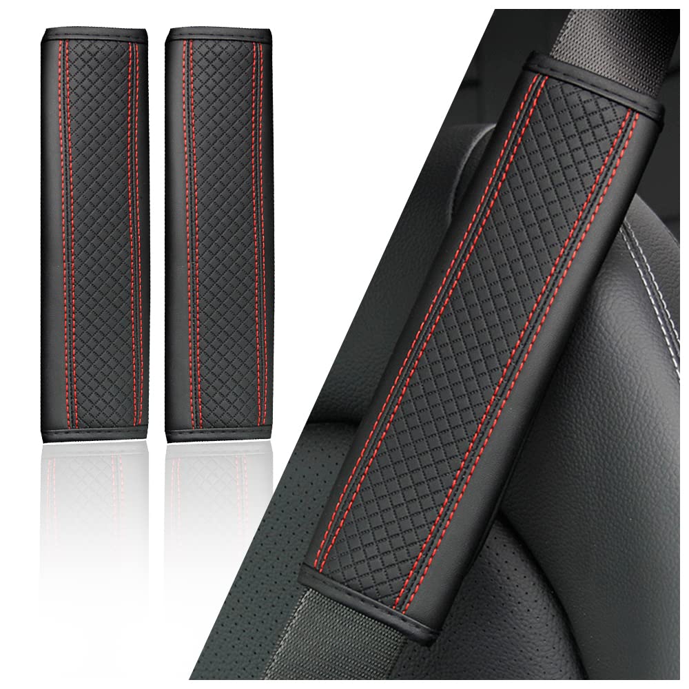 2PCS Car Seat Belt Cover Pad,Breathable Leather Seatbelt Covers - Product Imagery