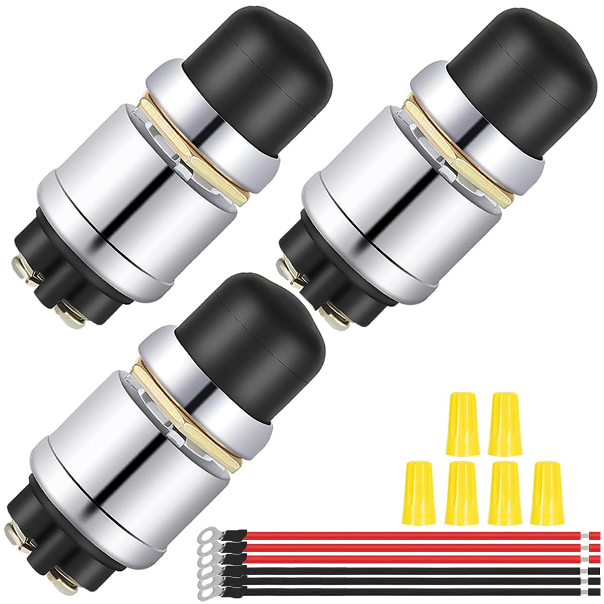 3pcs Black Push Start Button Switch 12V 50A SPST Heavy Duty - Product Imagery