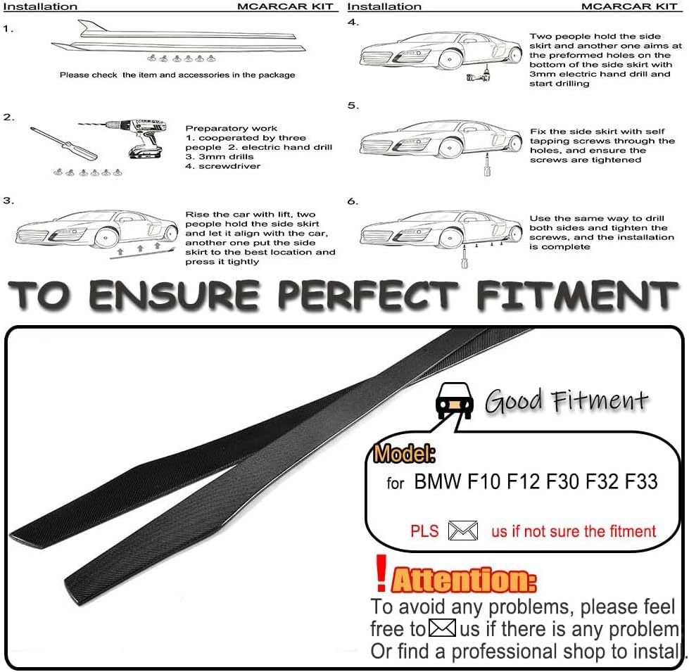 Universal Door Side Skirts fits BMW Audi Benz VW Infiniti Honda - Product Imagery