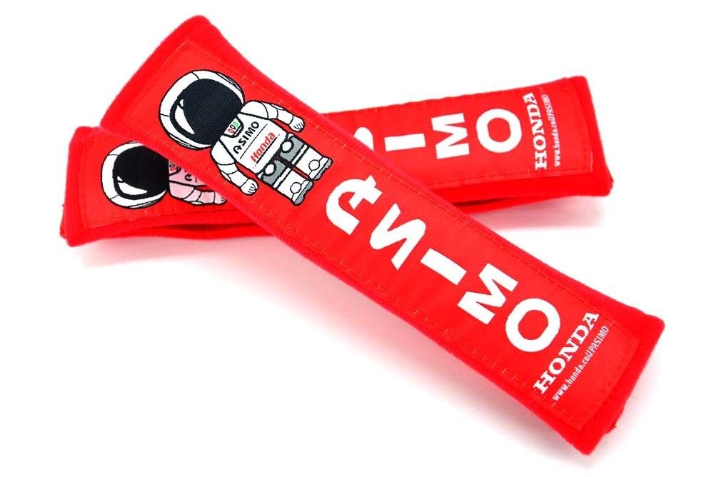 X2 JDM ASIMO RED with RED Embroidery Seat Belt Cover Shoulder - Product Imagery