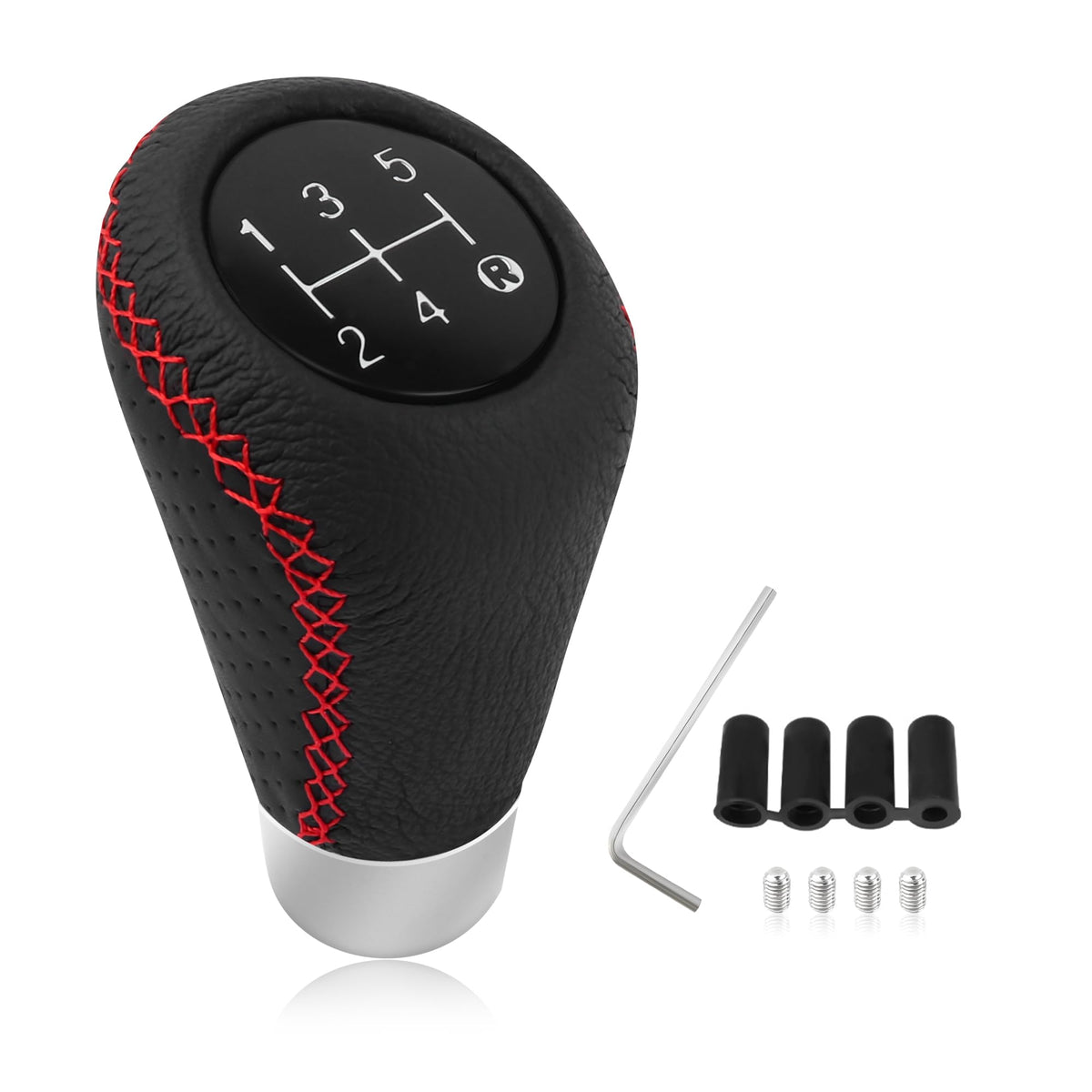 Car Gear Shift Knob with 4 Adaptive Parts,Leather 5 Speed Shift - Product Imagery
