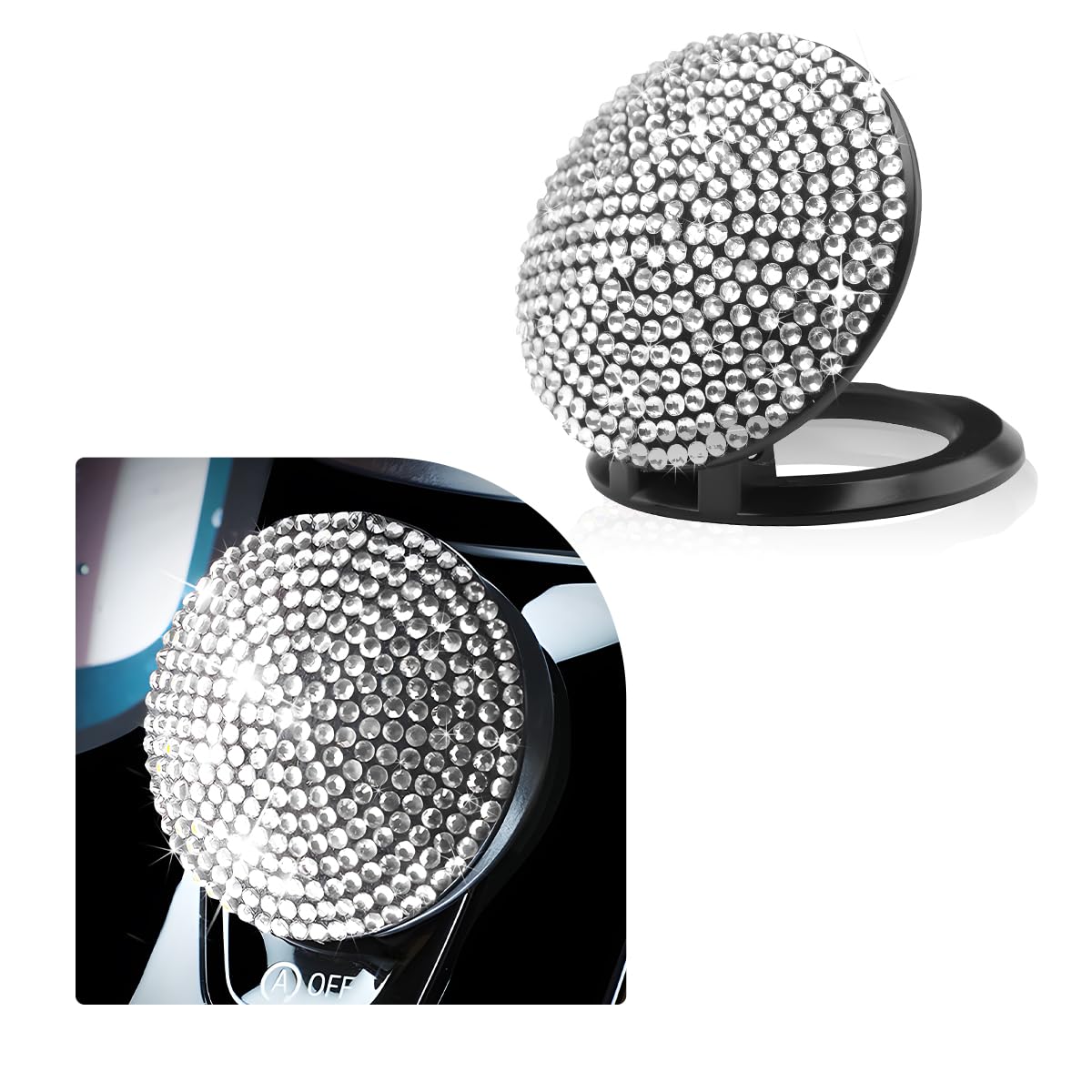 povtii Car Start Stop Button Cover, Anti-Scratch Bling Push - Product Imagery