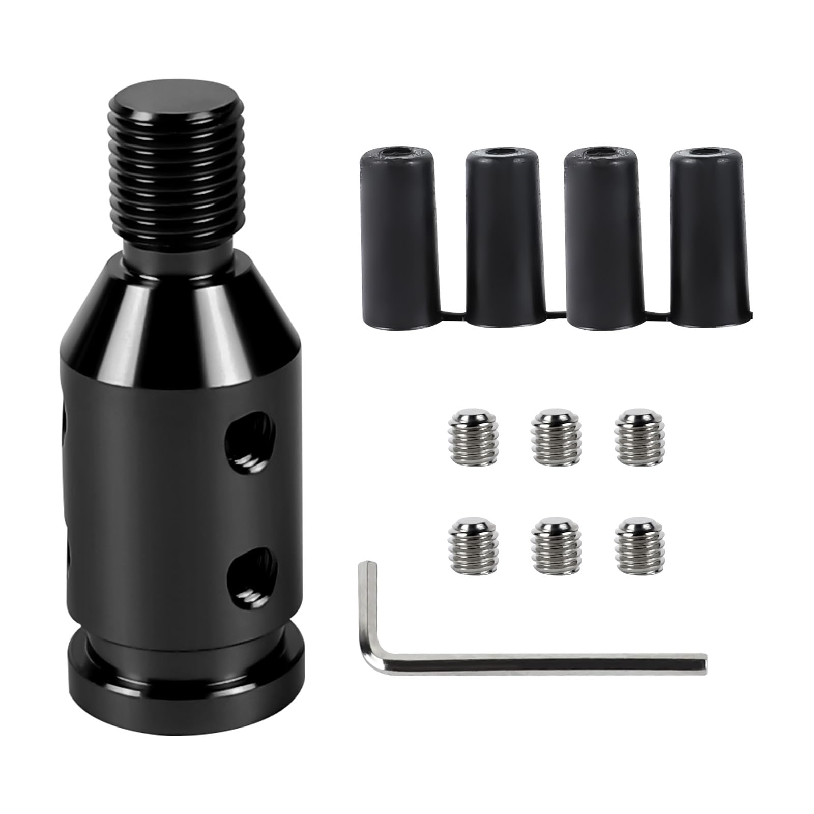 M12x1.25 Gear Shift Knob Adapter, with 4-Size Hoses (Black) - Product Imagery