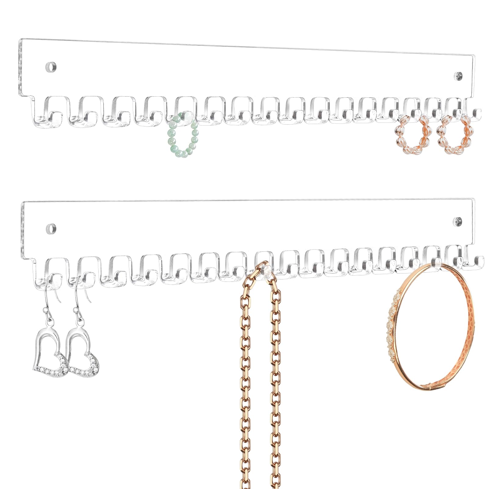 Acrylic Necklace Holder 2 Pack Wall Mounted Necklace Organizer - Product Imagery