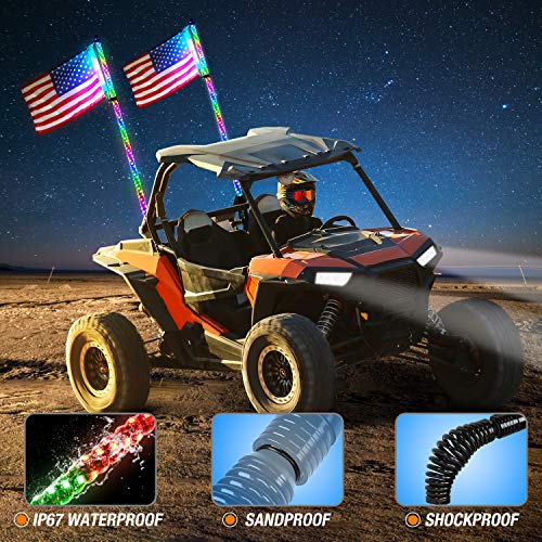 Nilight 2PCS 3FT Spiral RGB Led Whip Light with Spring Base - Product Imagery