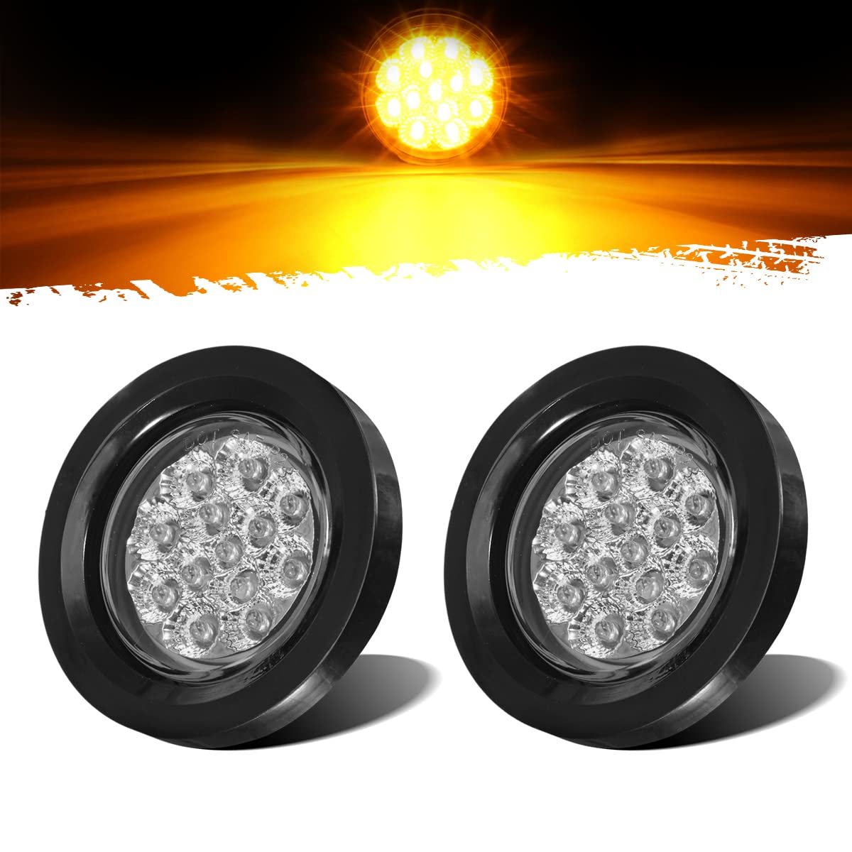 Partsam 2Pcs 2.5 Inch Round Amber 13 LED Side Marker Clearance - Product Imagery