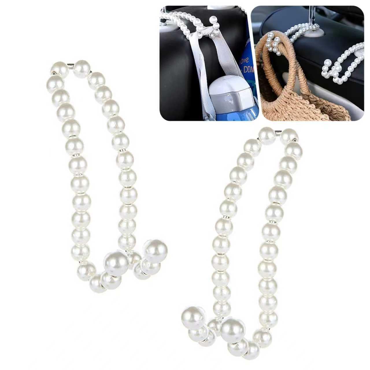2PCS Car Pearl Seat Headrest Hooks, Elegant Exquisite Purse Hook - Product Imagery