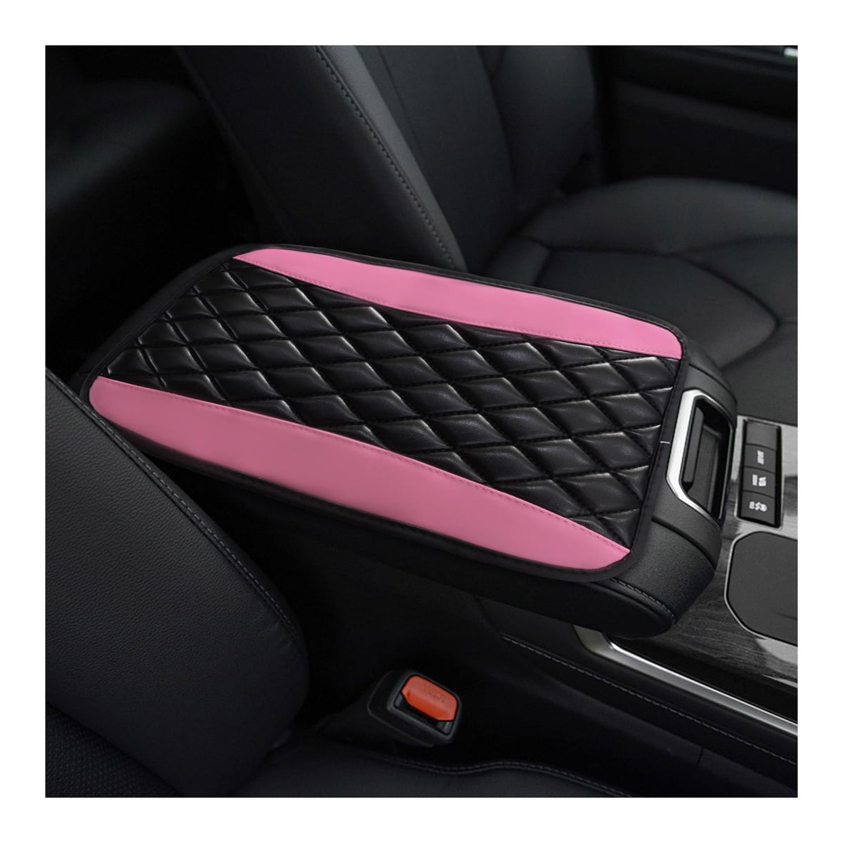 Ohleats Car Center Console Cushion Pad, PU Leather Cover, Pink - Product Imagery