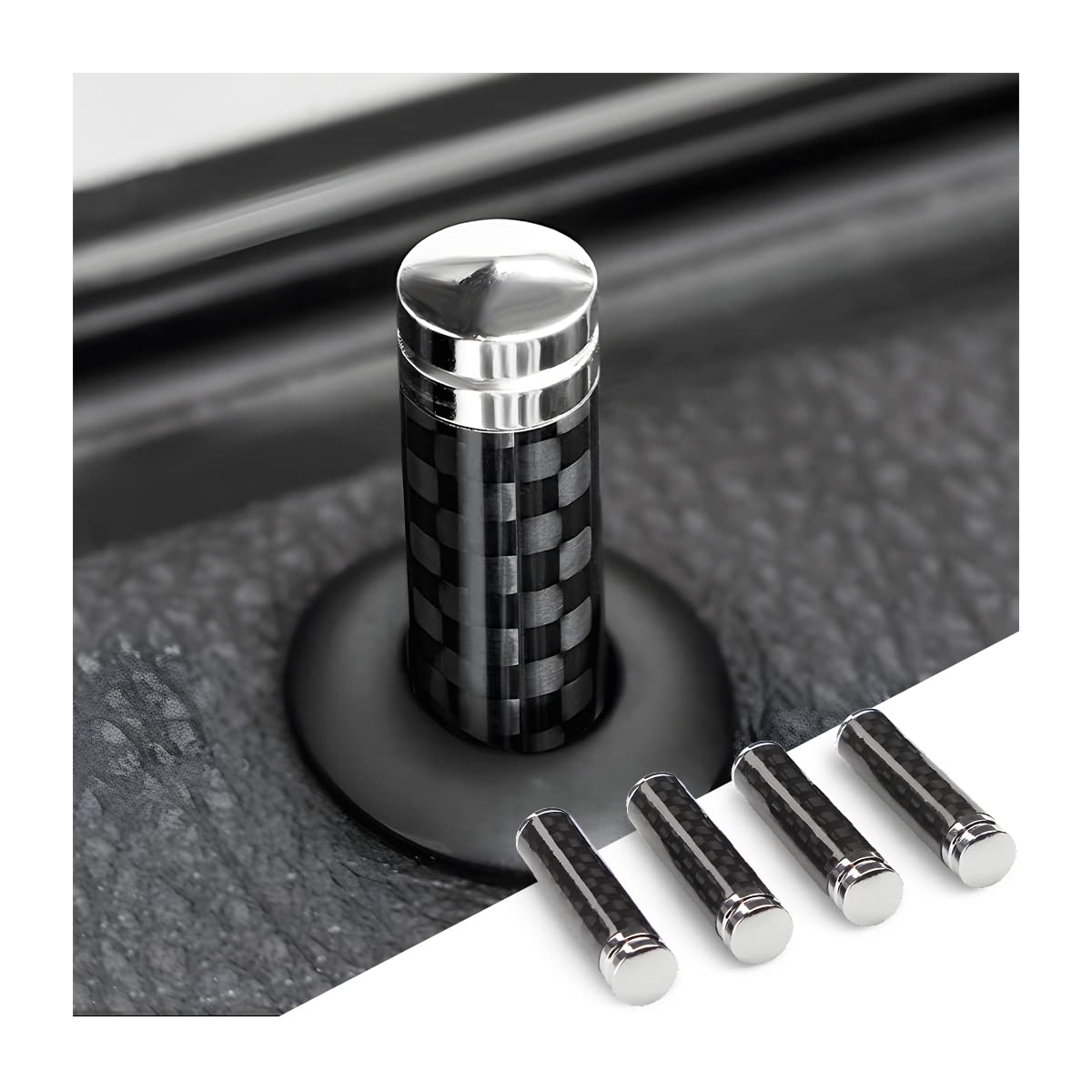 Moly Magnolia 4PCS Car Door Lock Knobs, Carbon Fiber Pin Cover, - Product Imagery