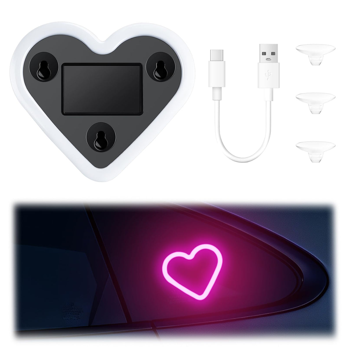 iFunyLED Heart-Shaped Solar Powered Car LED Interior Ambient - Product Imagery