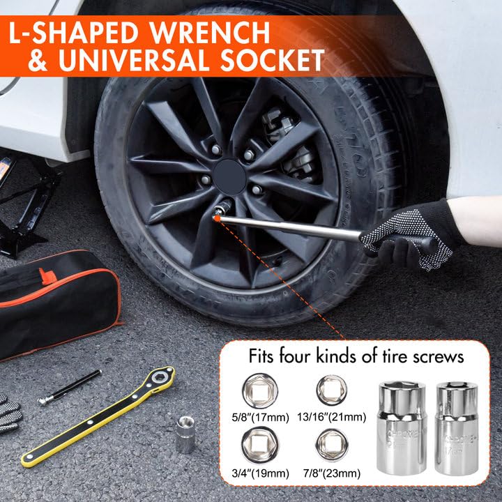 Scissor Car Jack 2 Ton (4409 lbs) Tire Changing Kit with Lug - Product Imagery