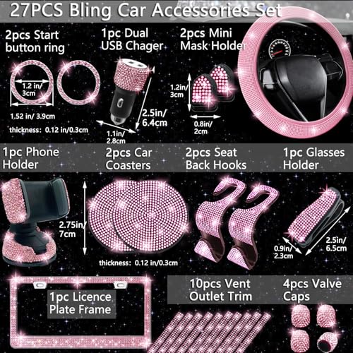 NBTEPEM 27-Piece Bling Car Accessories Set - Universal Fit - Product Imagery