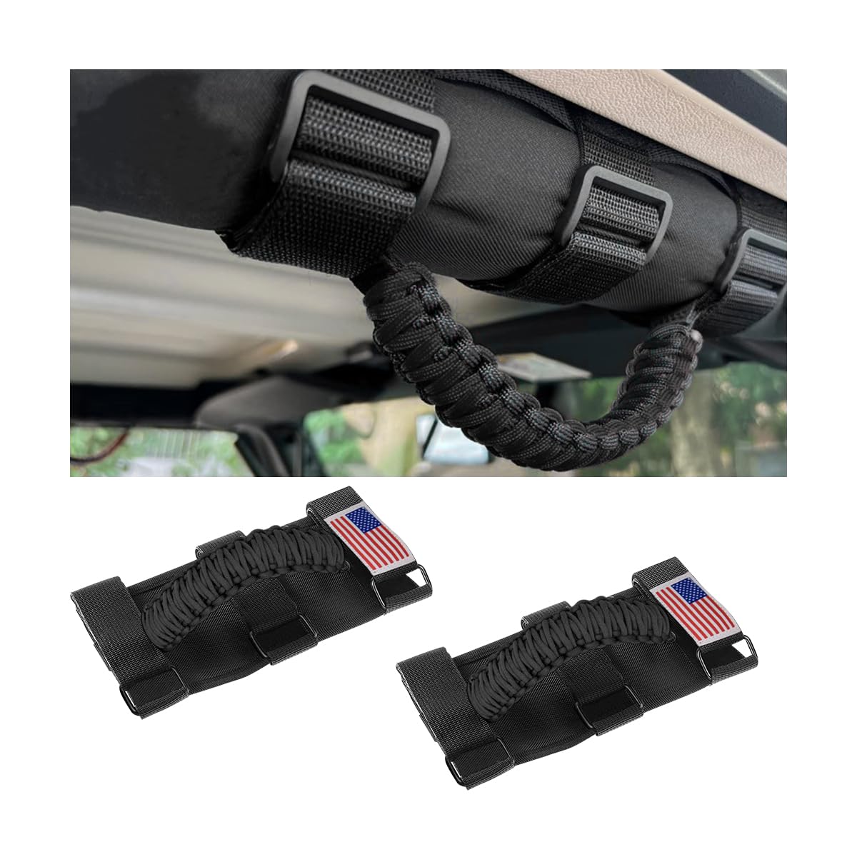 HZEL 2PCS Roll Bar Handles Compatible with Wrangler JK/JL/TJ, - Product Imagery