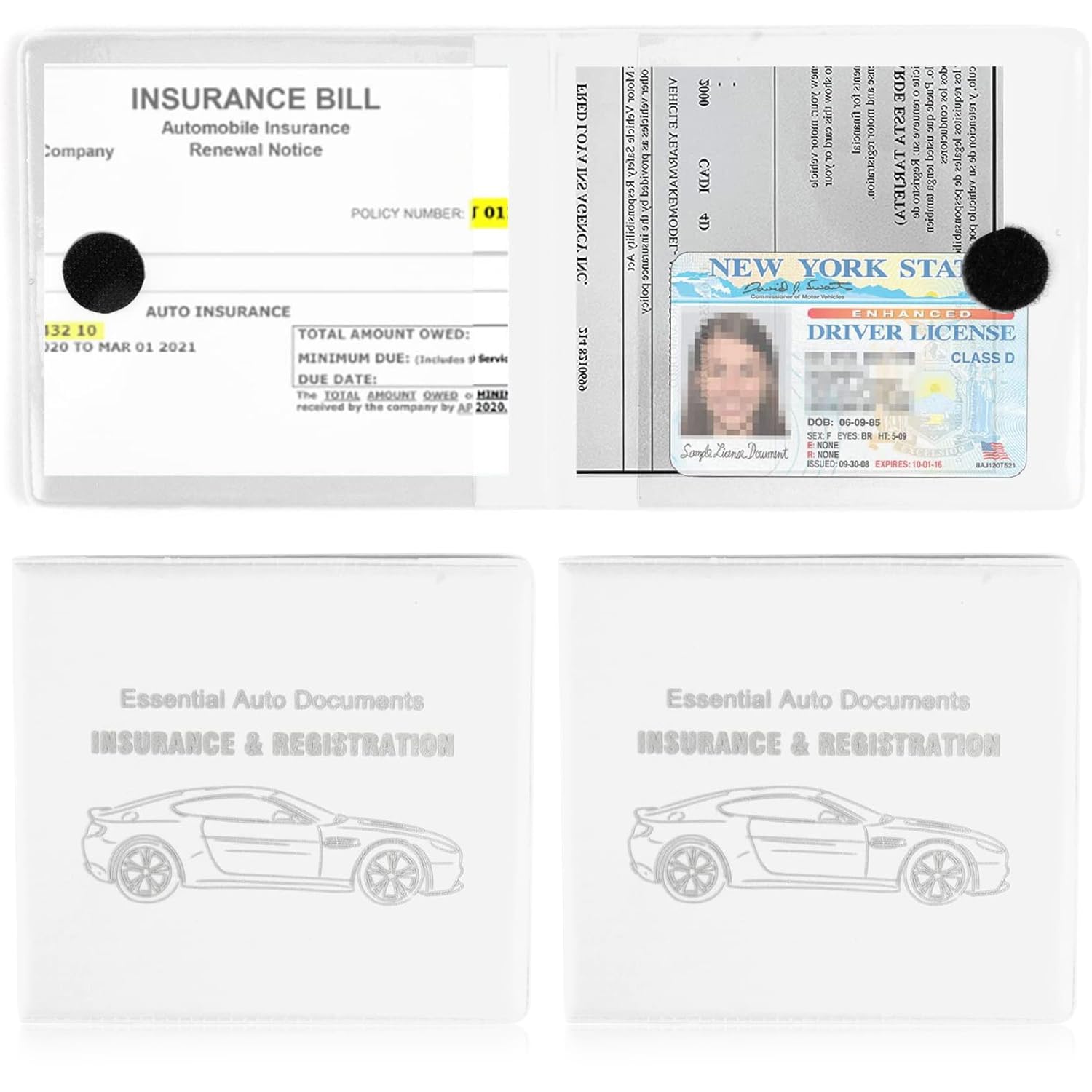UYYE Car Registration & Insurance Card Holder, 2-Pack - White, - Product Imagery
