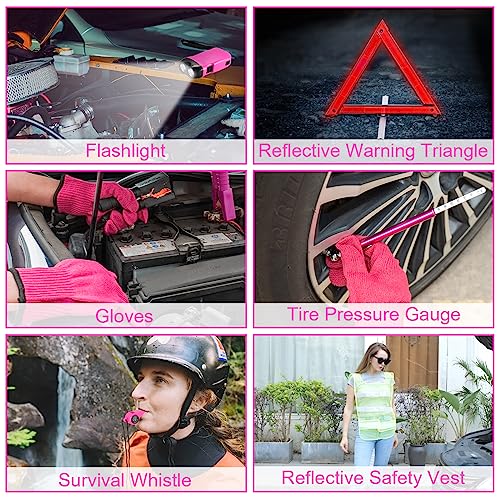 CALBEAU Pink Roadside Emergency Car Kit with First Aid for Women - Product Imagery