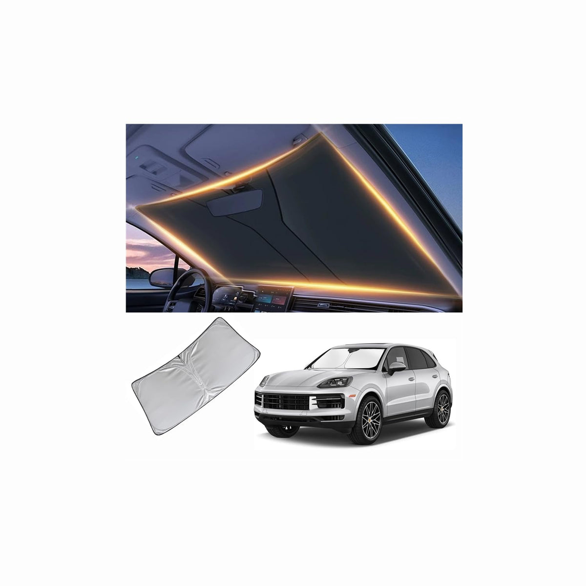 Windshield Sun Shade for Porsche Cayenne Front Window Shades - Product Imagery