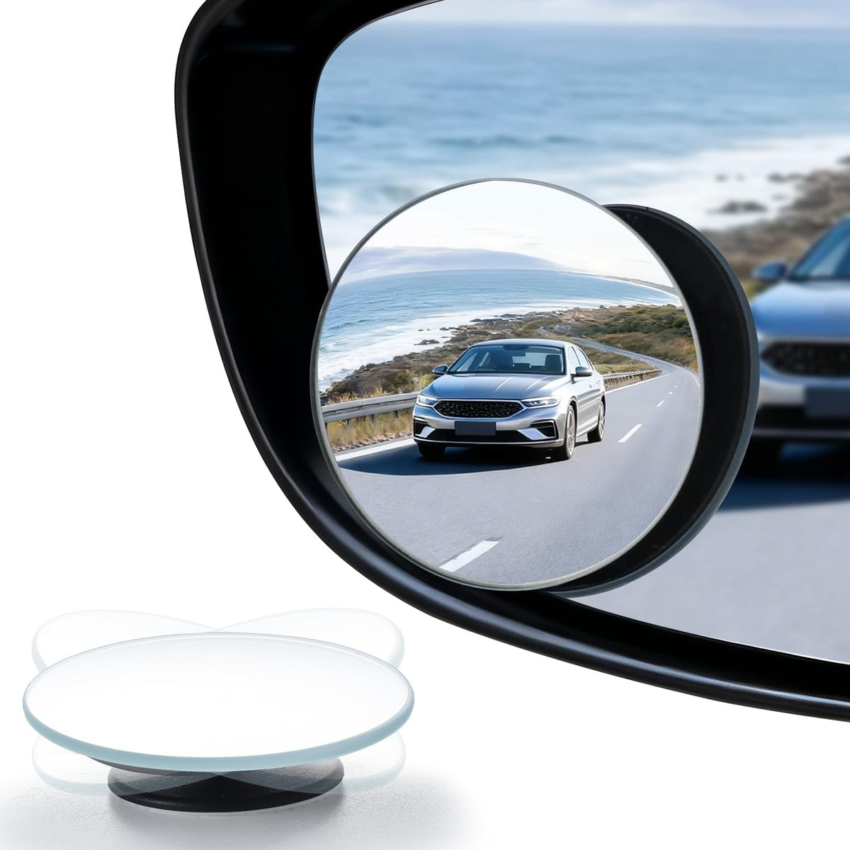 LivTee Blind Spot Mirror, 2" Round HD Glass Frameless Convex - Product Imagery