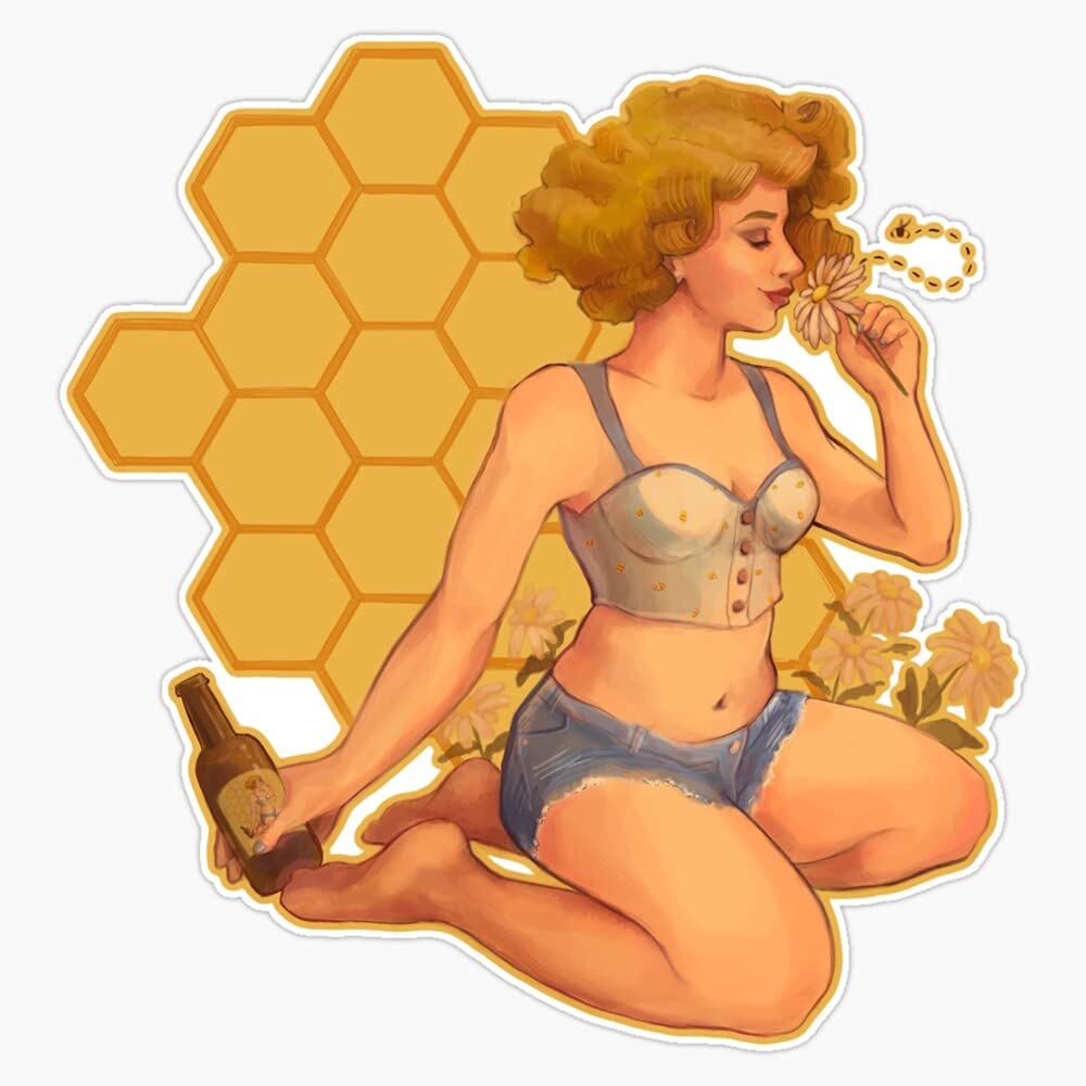 Honey Blonde Ale Pinup Girl Vinyl Sticker Waterproof Bumper - Product Imagery