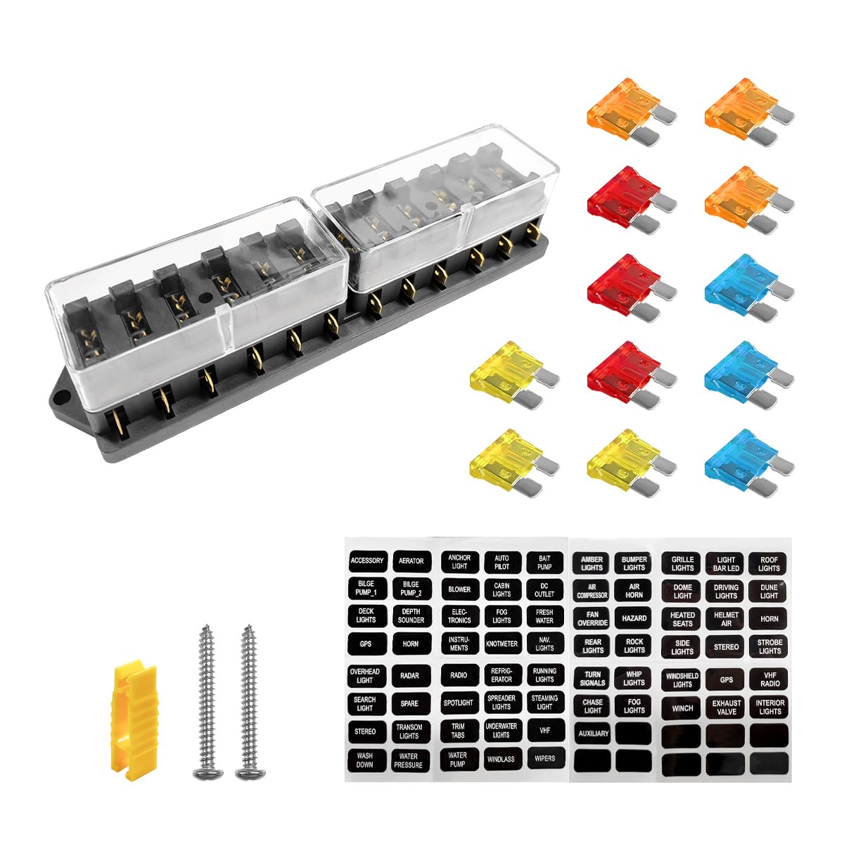 Yourkar 12 Way Blade Fuse Block Box Holder, 12 Circuit Fuse Box - Product Imagery