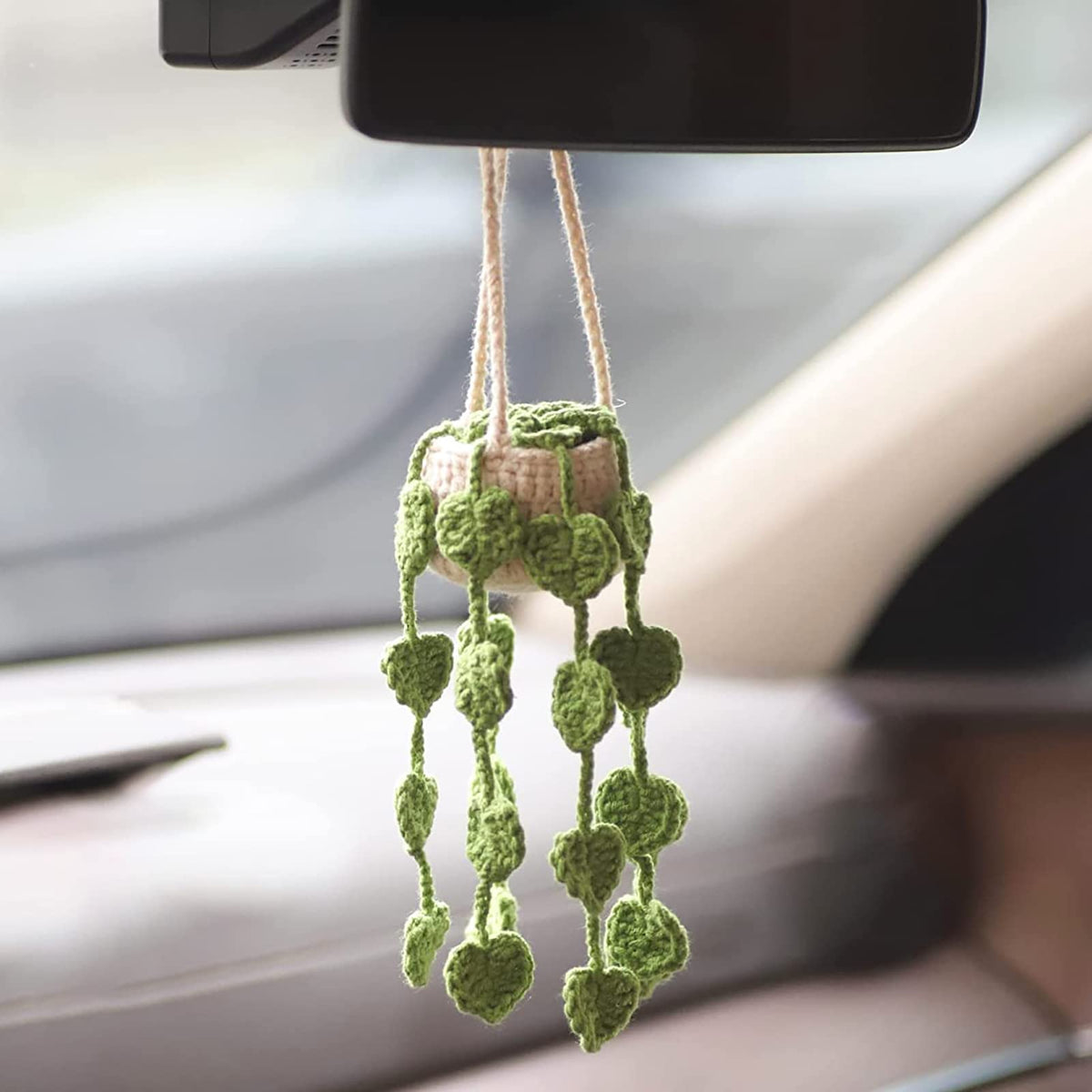 Cute Crochet Plant for Car Rear View Mirror,Boho Hanging - Product Imagery