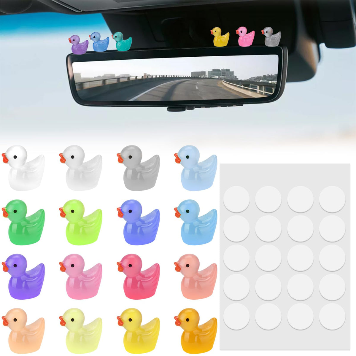 16 PCS Cute Duck Rearview Mirror Accessories, Luminous Ducks for - Product Imagery