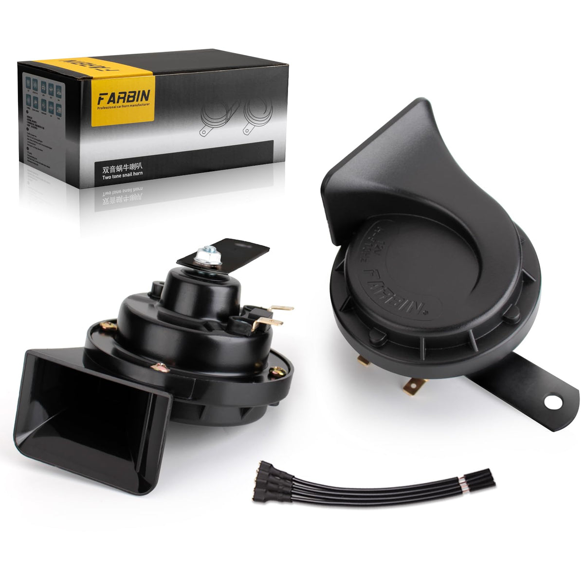 FARBIN Horns Auto Horn 12V Car Horn Loud Dual-Tone Waterproof - Product Imagery