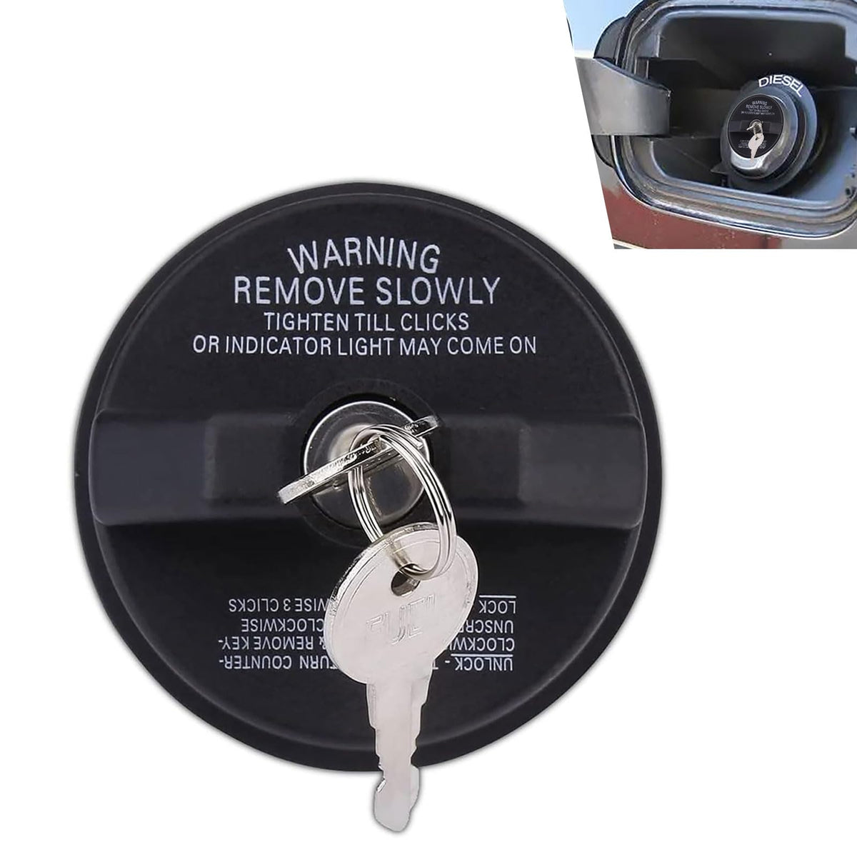 1 PC Car Fuel Tank Cap with Lock and Key, ABS Plastic Anti-theft - Product Imagery