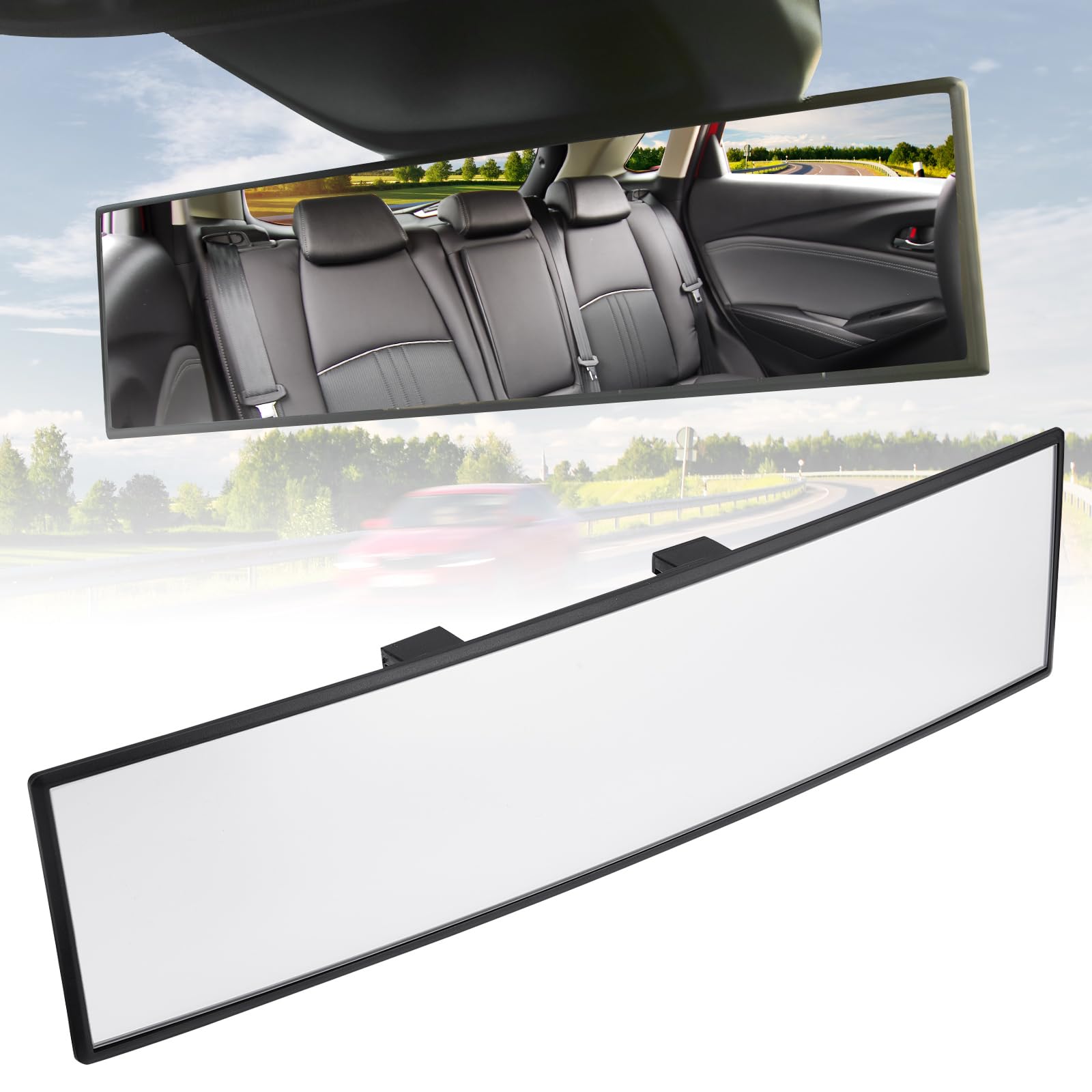 JOYTUTUS Panoramic Rear View Mirror, 12 Inch Wide Angle Clip On - Product Imagery