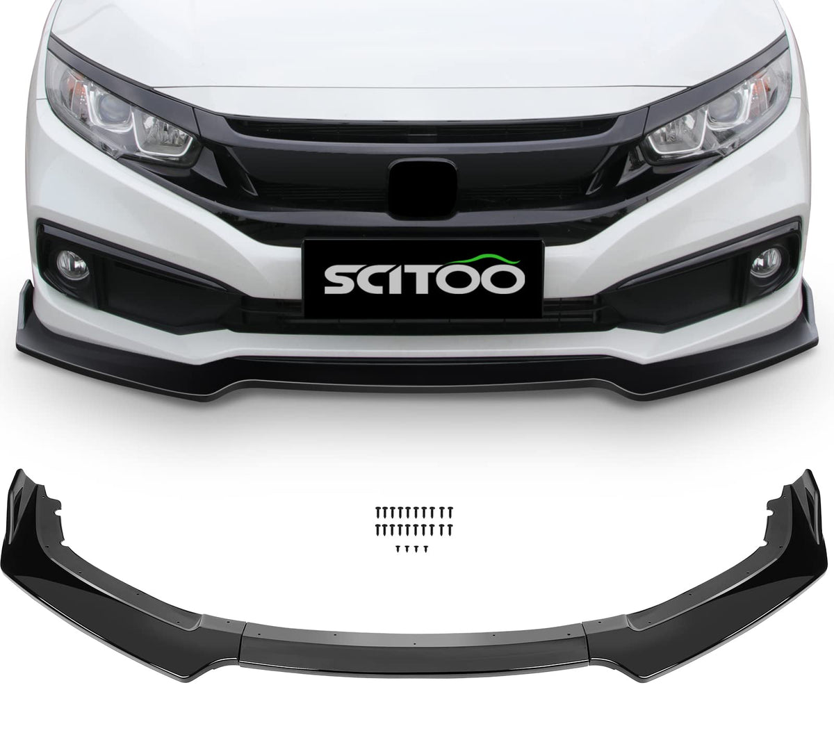 SCITOO 3PCS Black PP Front Bumper Body Kit Spoiler Chin Spoiler - Product Imagery