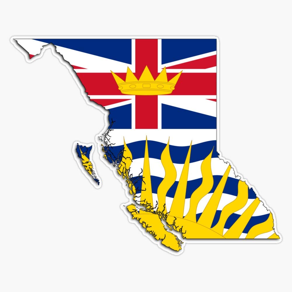 British Columbia Flag Map Sticker Bumper Sticker Vinyl Decal 5" - Product Imagery