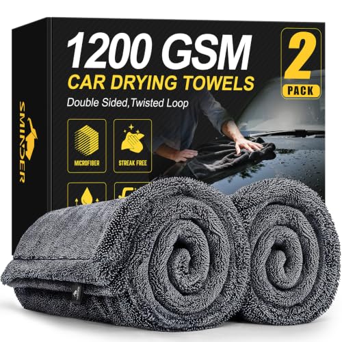 SMINDER 2-Pack 1200 GSM Car Drying Towels – Microfiber Towels - Product Imagery