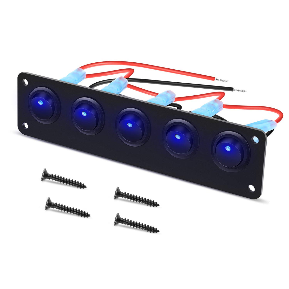 Nilight 5 Gang 3 Pin Rocker Switch Panel On Off SPST Toggle - Product Imagery