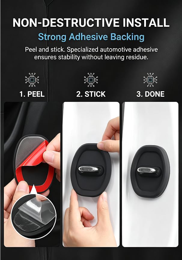 4 PCS Car Door Latch Guard, Silicone Car Door Latch Covers, Black - Product Imagery
