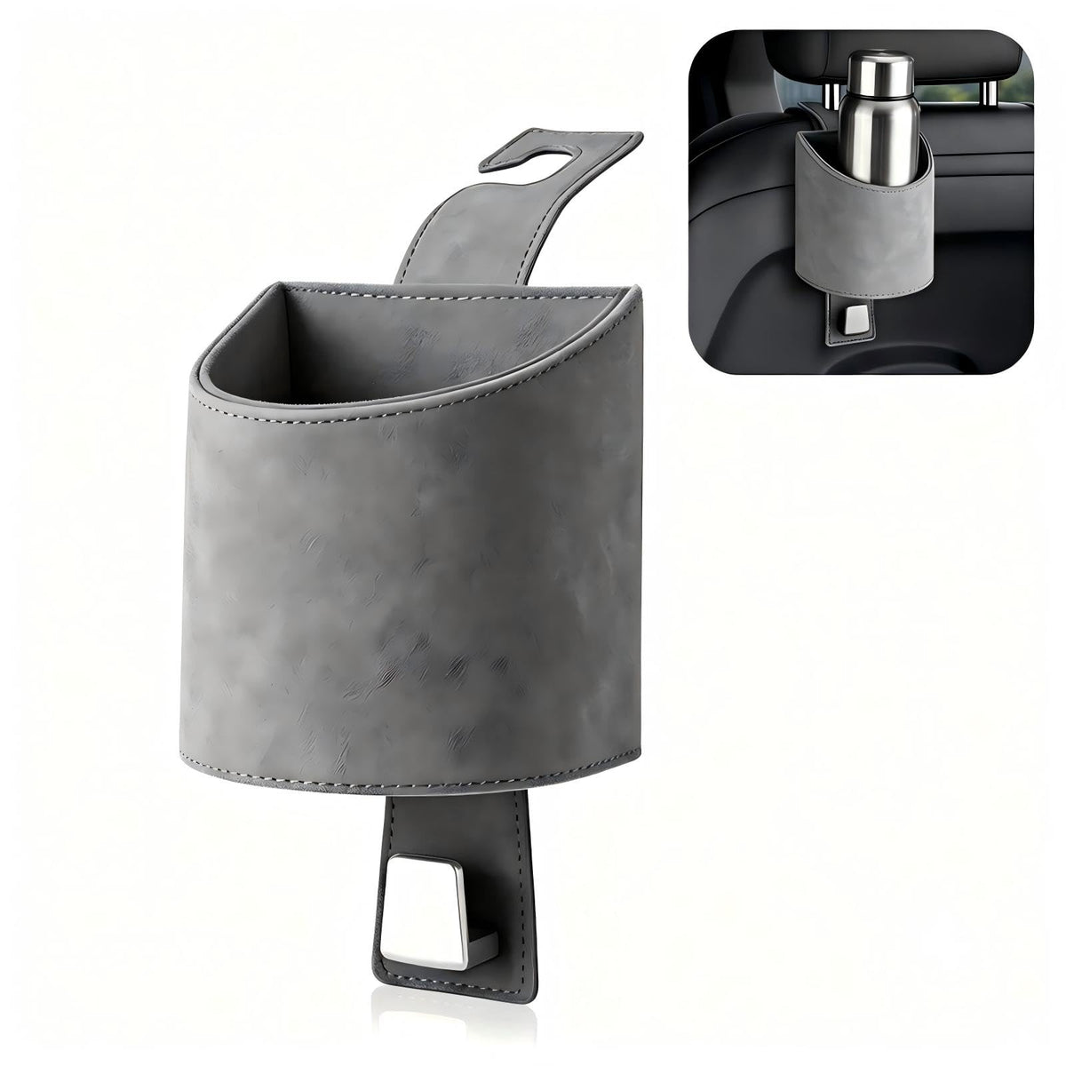 Car Seat Back Cup Holder Organizer, Faux Leather Suede 2 in 1 - Product Imagery