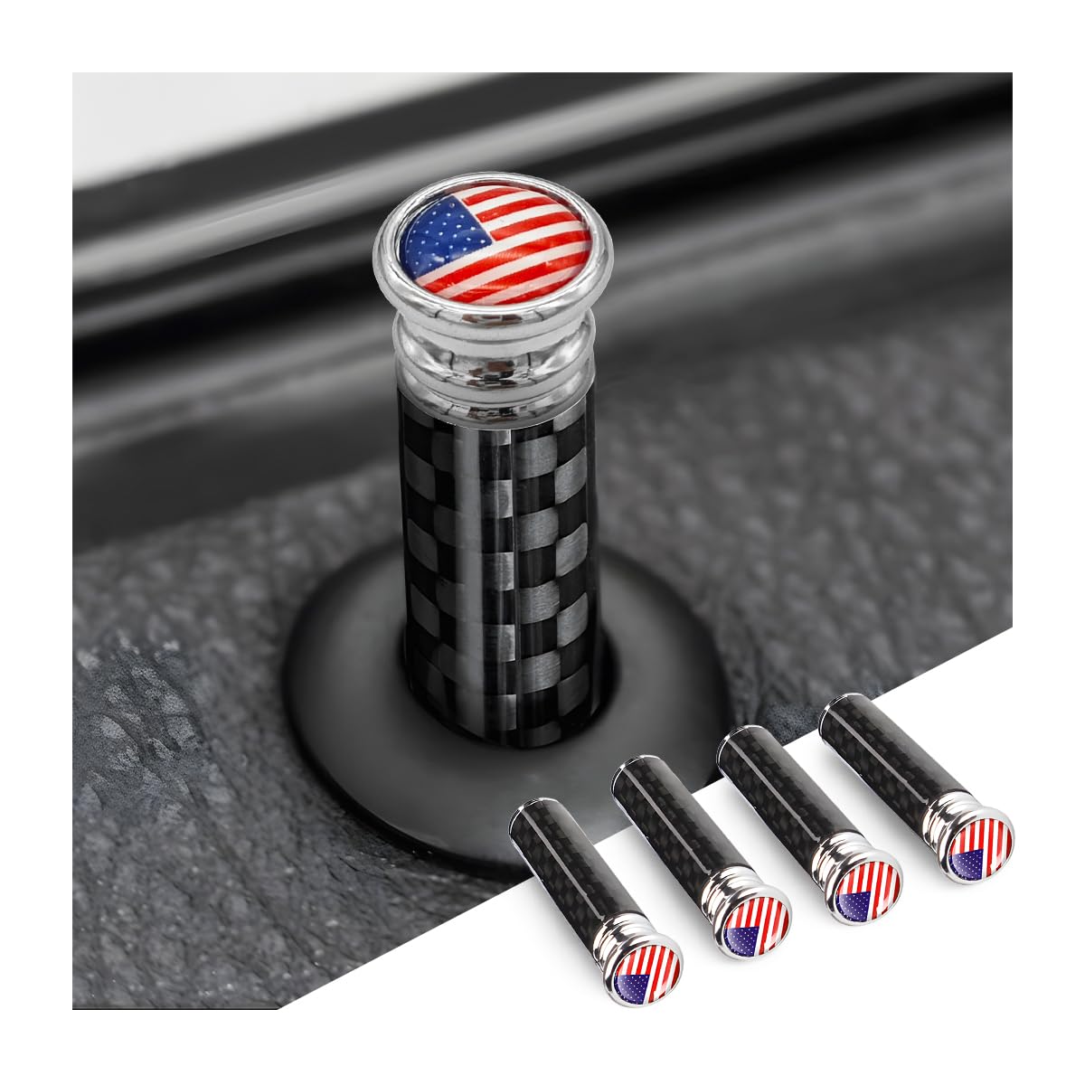 Moly Magnolia 4PCS Carbon Fiber Car Door Lock Knob Covers, Red - Product Imagery