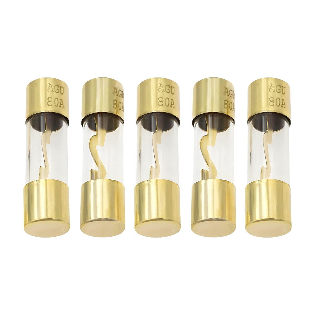 5 PCS 80A Inline Car Audio Fuse, Gold Plated Glass Auto Audio - Product Imagery