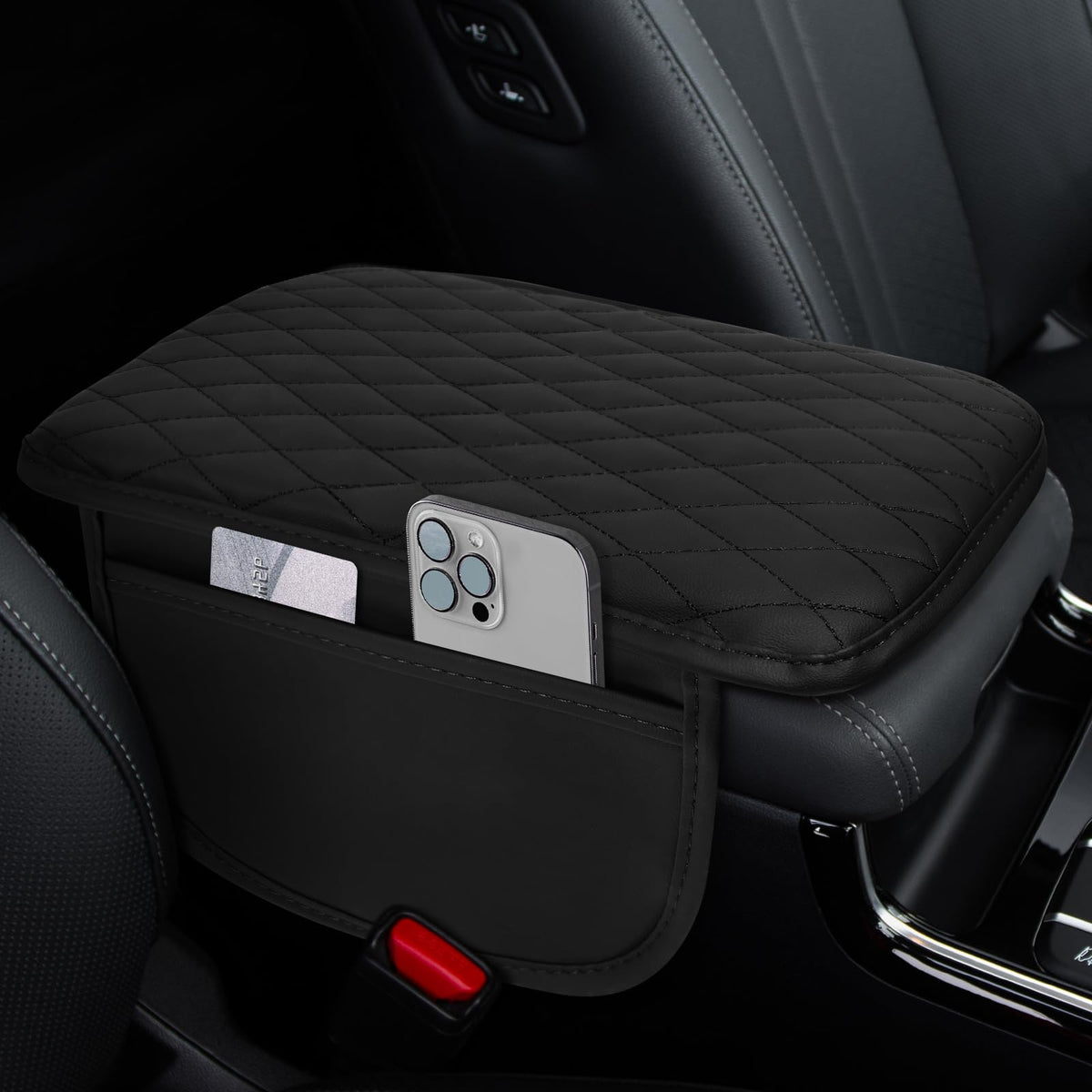 Car Center Console Cover, 12"×7.87" Armrest Cushion Pad (Black) - Product Imagery