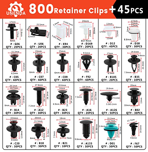 Car Push Retainer Clips 24 Most Popular Sizes Fasteners 845 PCS - Product Imagery