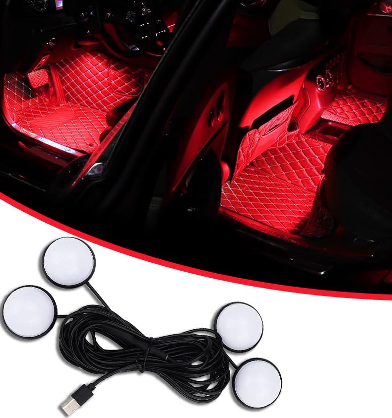 4 in 1 Car Interior LED Ambient Light Kit, Red - Product Imagery