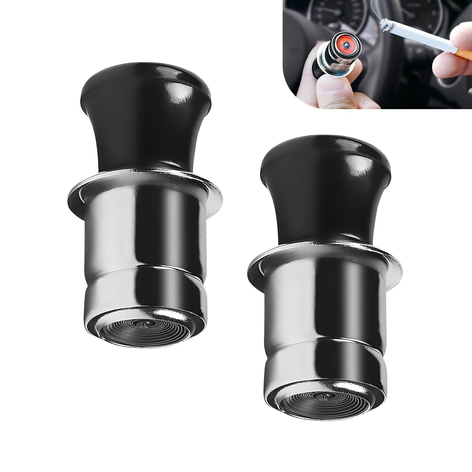 2 PCS Car Cigarette Lighters, 12 V Pop-out Stainless Steel - Product Imagery