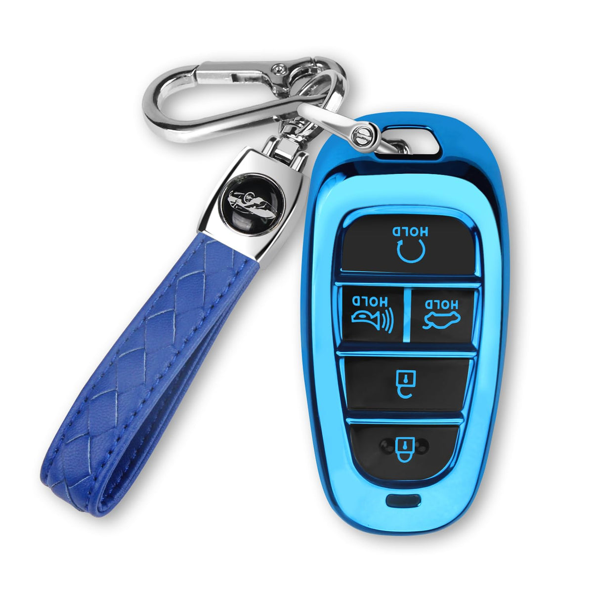 MILD EAST For Hyundai Key fob Cover 5 Button with Keychain(Blue) - Product Imagery