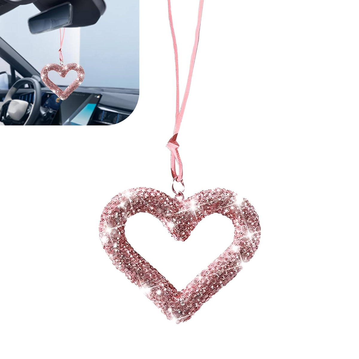 Bling Heart Car Hanging Accessories, Crystal Rhinestone Rear - Product Imagery