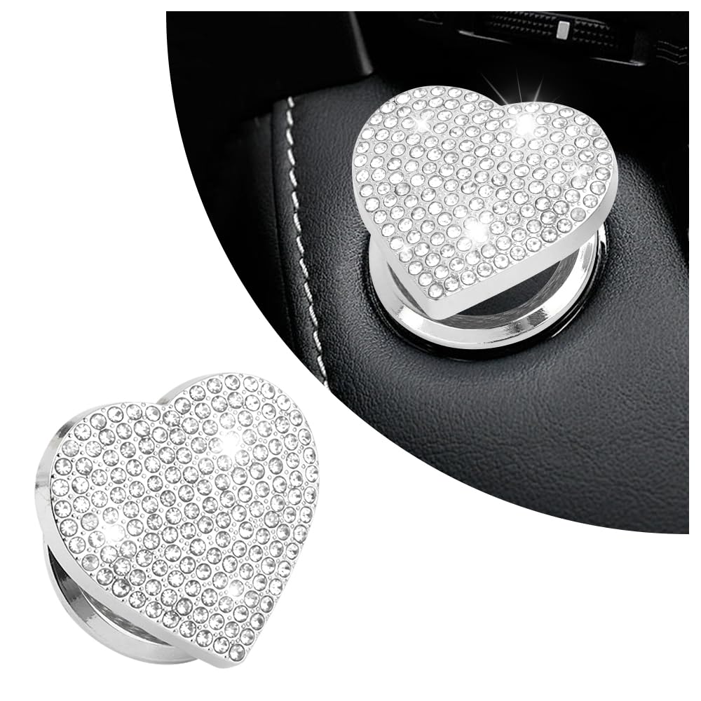 Bling Push Start Button Cover with Rhinestone,Heart Push to - Product Imagery