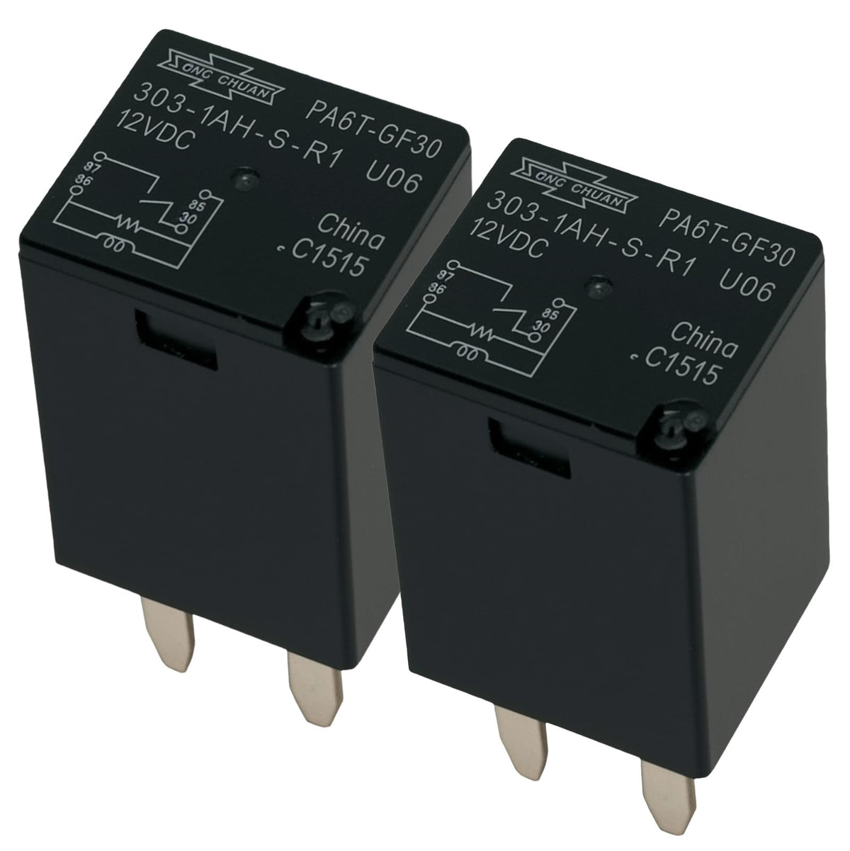 2Pcs 303-1AH-S-R1 U06 PA6T-GF30 12VDC 20A Automotive Relay - Product Imagery